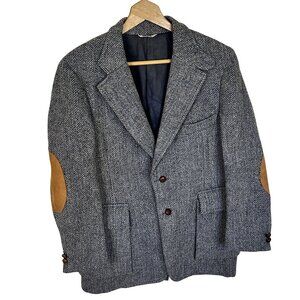 Vtg Mens Sport Coat Brittons Harris Tweed Gray Herringbone 42R Scottish Wool